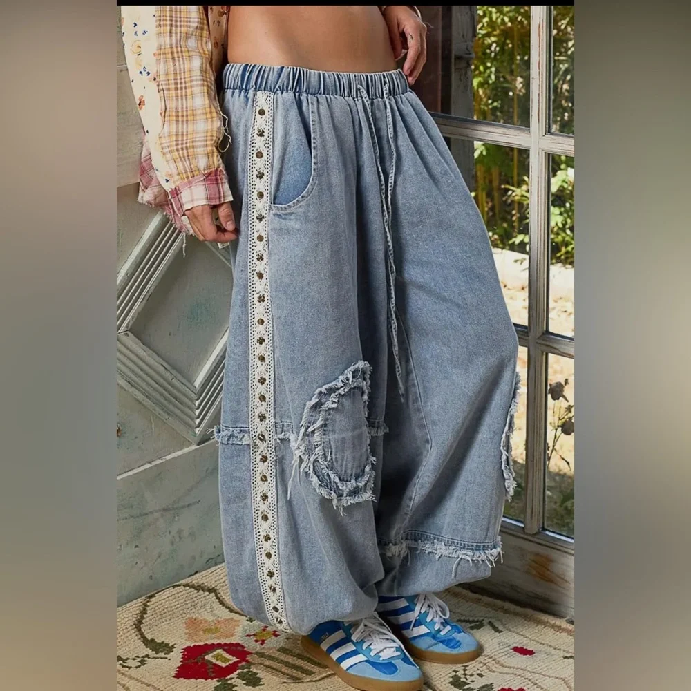 POL Denim Vintage Wash Studded lace embroidered Jogger pants and Jacket Set - Picture 10 of 10